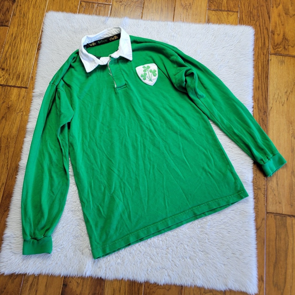 O'Neills Ireland Rugby Union Shirt Men's Large Green Shamrock Patch Logo